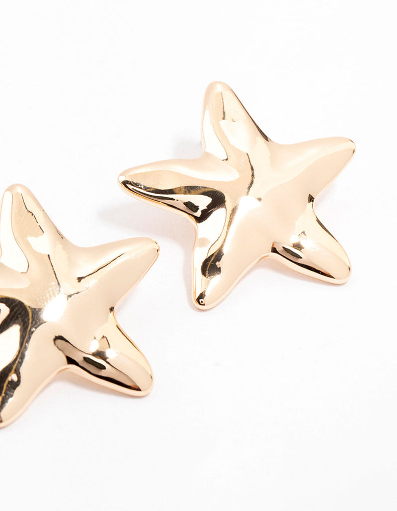 Gold Molten Star Stud Earrings