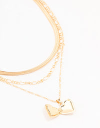 Gold Figaro Heart Locket Necklace - link has visual effect only