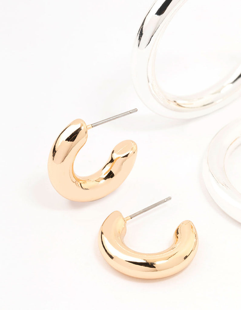 Mixed Metals Mixed Size Puff Hoop Earrings 3-Pack