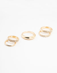 Gold Thick Diamante Band Rings 5-Pack - link has visual effect only