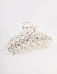 Ornate Silver Diamante & Flower Claw Clip - link has visual effect only