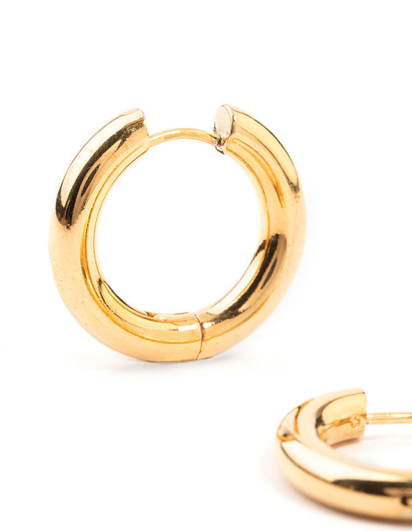 Waterproof Gold Plated Stainless Steel Thick Clicker Hoop Earrings 22