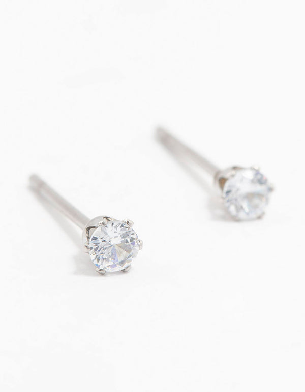 Stainless Steel Cubic Zirconia Stud Earrings 3 MM