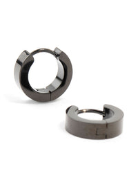 Black Coated Stainless Steel Wide Huggie Earrings - link has visual effect only