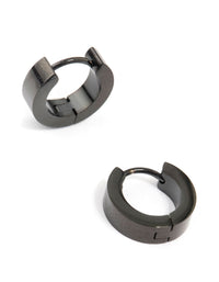 Black Coated Stainless Steel Wide Huggie Earrings - link has visual effect only