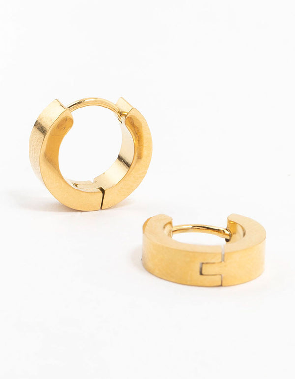 Gold Plated Stainless Steel Wide Huggie Earrings