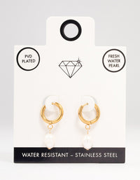 Gold Plated Stainless Steel Freshwater Pearl Drop Huggie Earrings - link has visual effect only