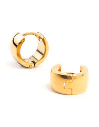 Gold Plated Stainless Steel Wide Round Huggie Earrings - link has visual effect only