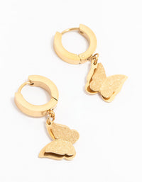 Gold Plated Stainless Steel Butterfly Drop Huggie Earrings - link has visual effect only