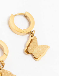 Gold Plated Stainless Steel Butterfly Drop Huggie Earrings - link has visual effect only