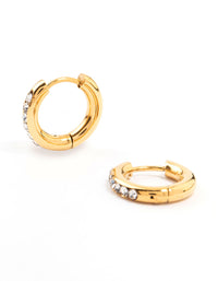 Gold Plated Stainless Steel Round Diamante Clicker Hoop Earrings - link has visual effect only