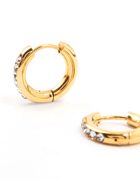 Gold Plated Stainless Steel Round Diamante Clicker Hoop Earrings - link has visual effect only