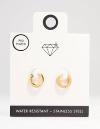 Gold Plated Stainless Steel Ribbed Wide Huggie Earrings - link has visual effect only