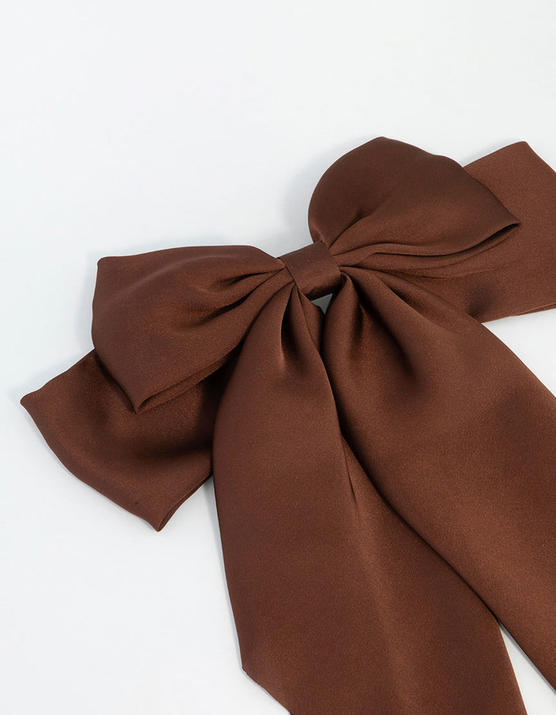 Brown Fabric Drop Bow Clip