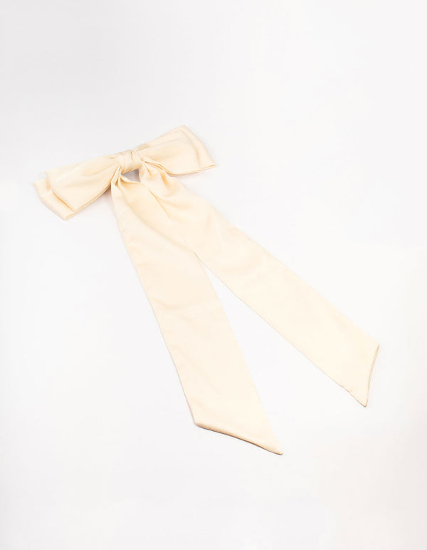 Relaxed Cream Fabric Long Bow Clip