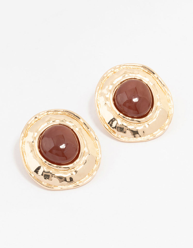 Gold Molten Circle Disc Stud Earrings