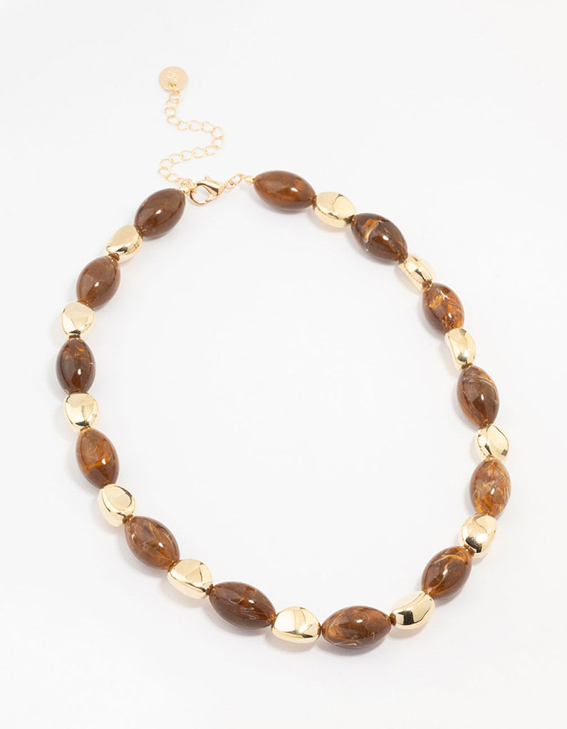 Brown Pearl & Gold Beaded Necklace