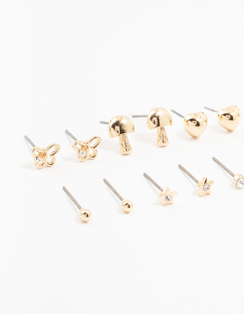 Kids Gold Butterfly Stud Earrings 6-Pack