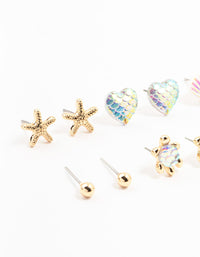 Kids Gold Sea Theme Stud Earrings 6-Pack - link has visual effect only