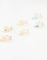 Kids Holographic Butterfly Silver Clip On Earrings 5-Pack - link has visual effect only