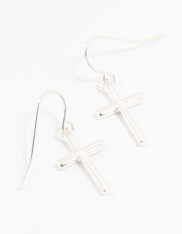 Silver Cross Drop Earrings