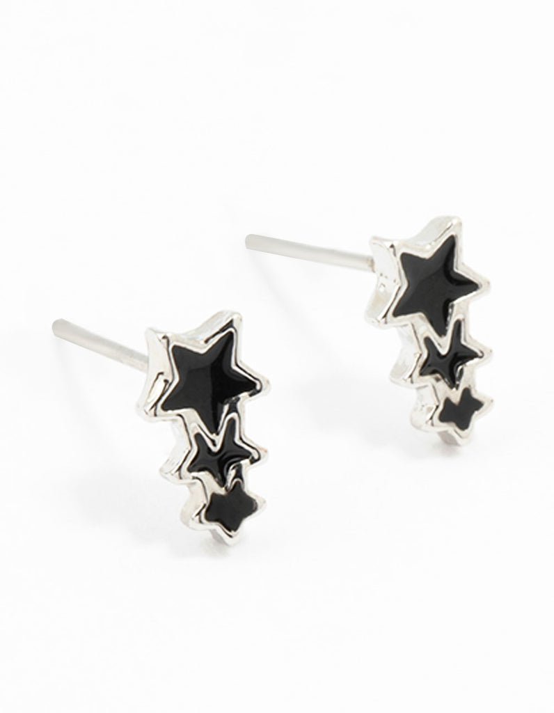 Silver Layered Triple Star Stud Earrings