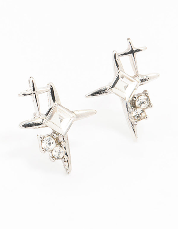 Silver Diamante Star Cluster Stud Earrings