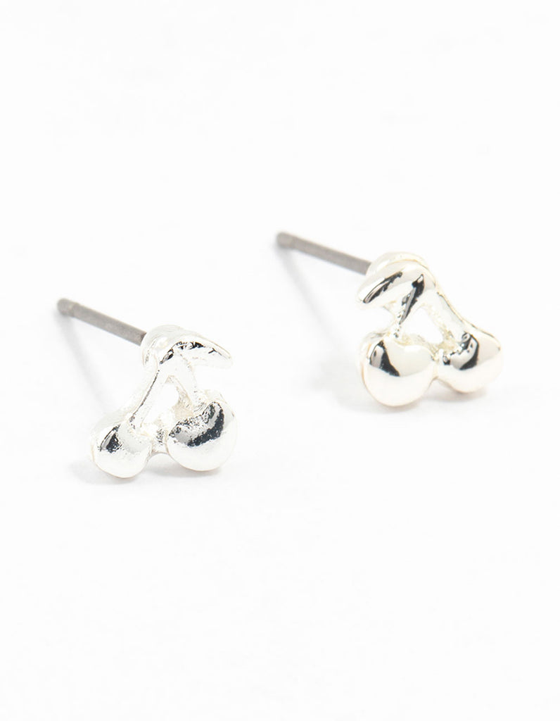 Silver Double Cherry Stud Earrings