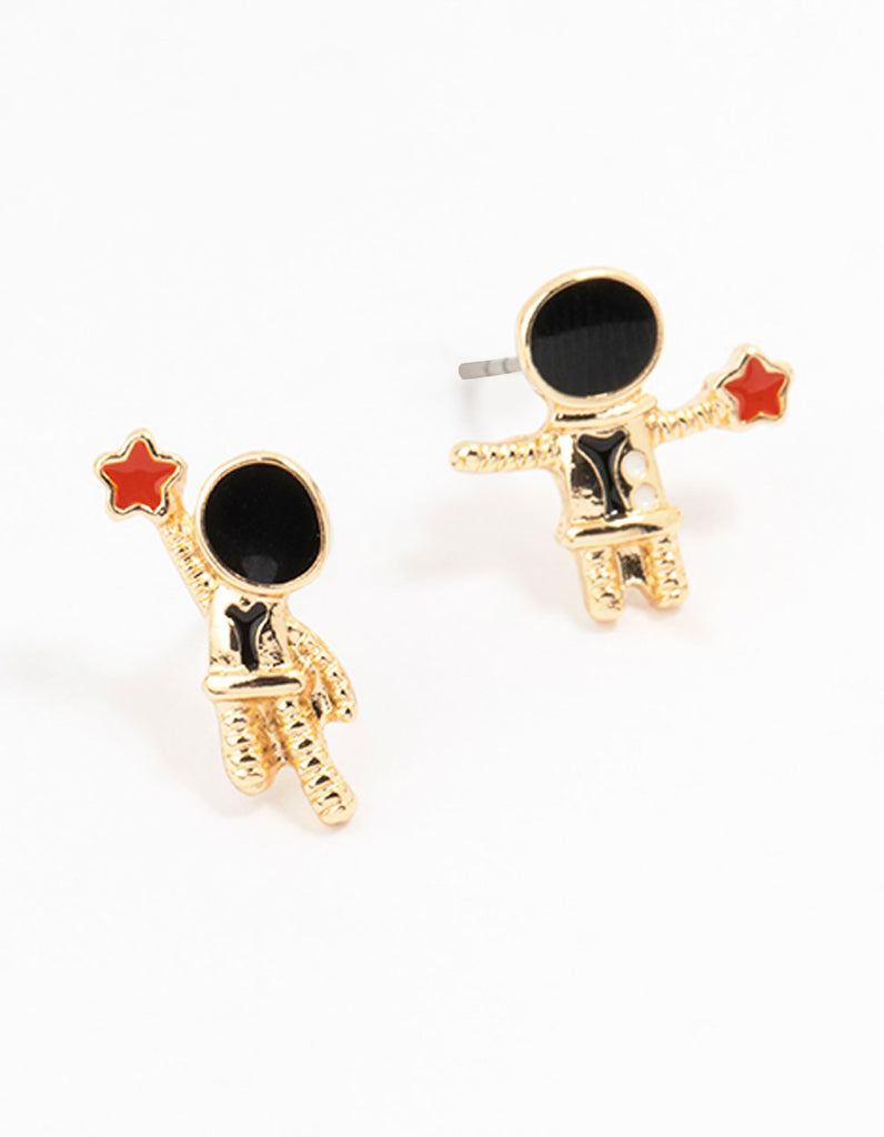 Gold Astronaut Star Stud Earrings