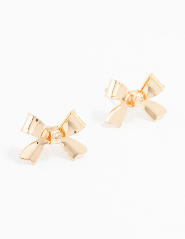 Gold Ribbon Bow Stud Earrings - Lovisa