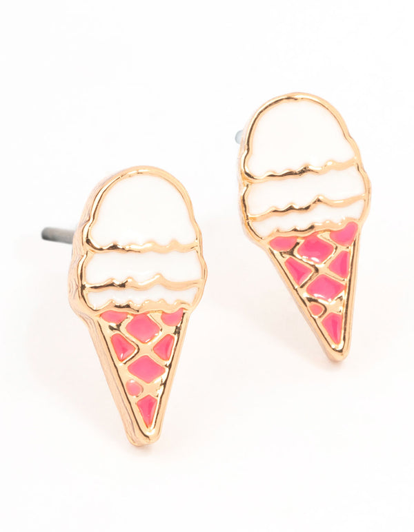 Gold Ice Cream Stud Earrings