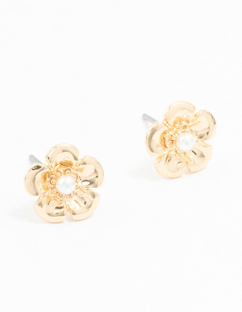 Gold Pearl Flower Stud Earrings - Lovisa