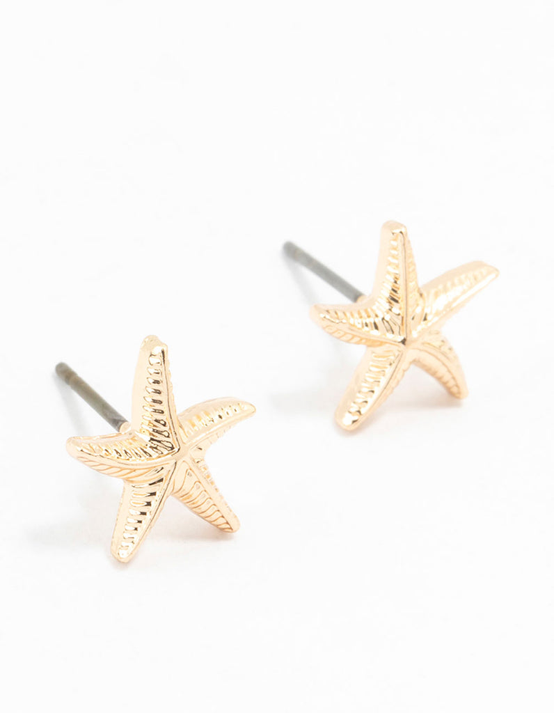 Gold Starfish Stud Earrings