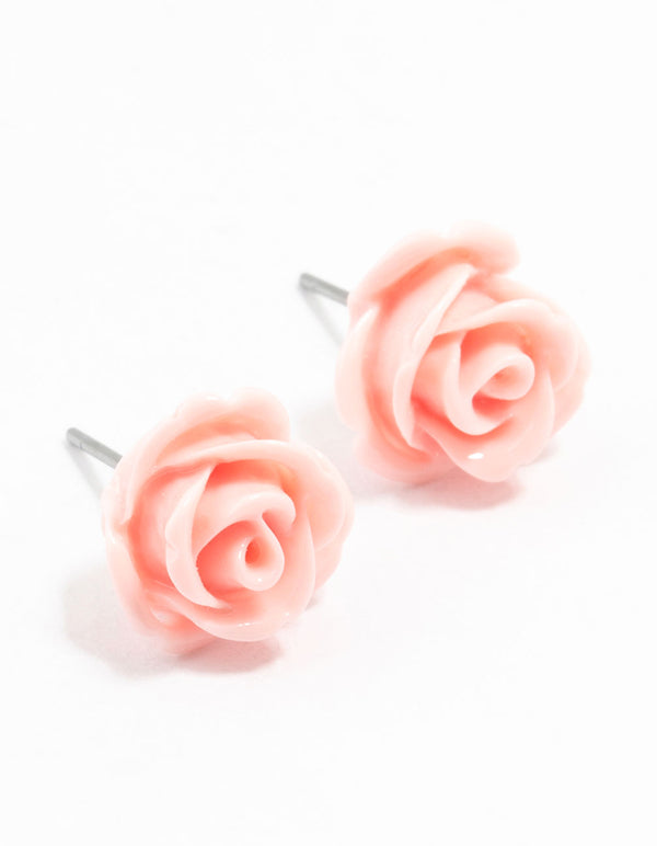 Pink Coated Rose Stud Earrings