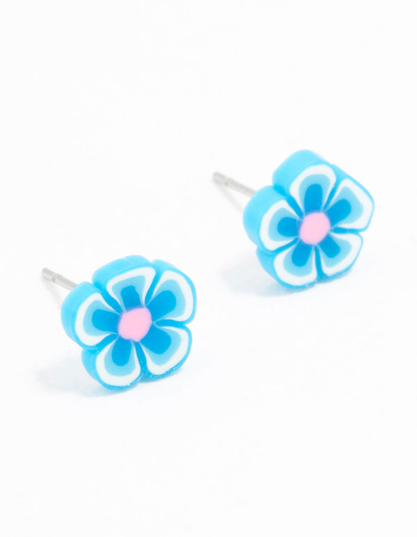 Plastic Fimo Flower Stud Earrings