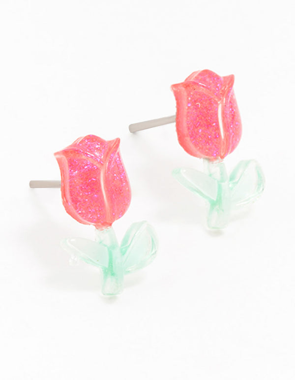 Plastic Rose Stud Earrings