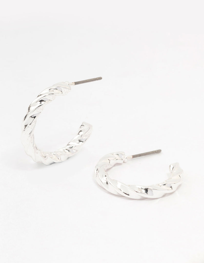 Silver Twisted Huggie Earrings