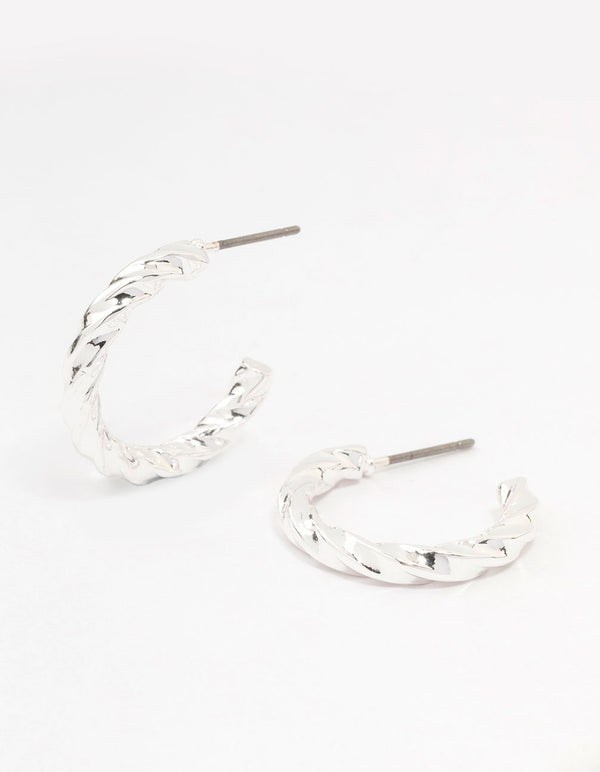 Silver Twisted Huggie Earrings