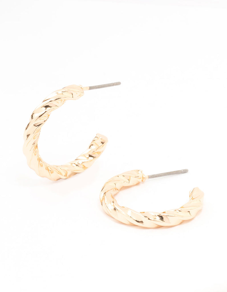 Gold Twisted Huggie Earrings