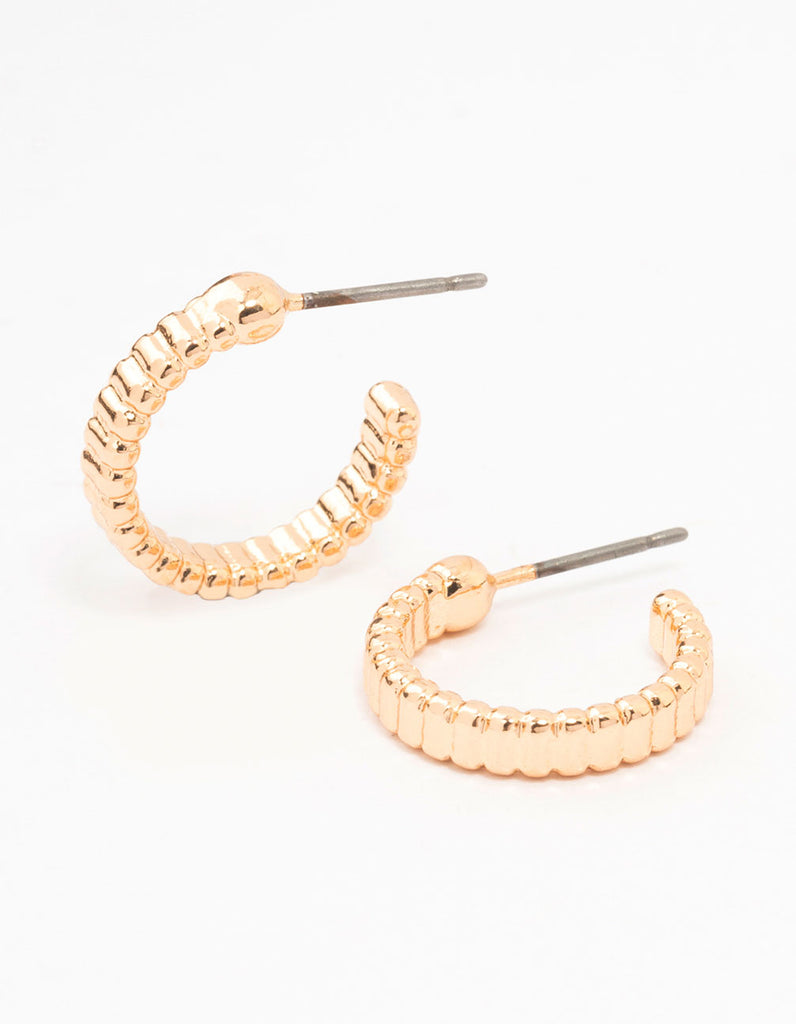 Gold Rippled Huggie Earrings