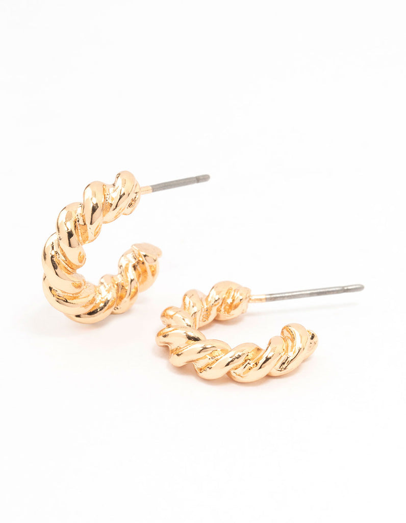 Gold Thick Twisted Rope Huggie Earrings - Lovisa