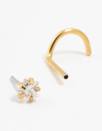 Gold Plated Surgical Steel Cubic Zirconia Star Threadless Nose Stud - link has visual effect only