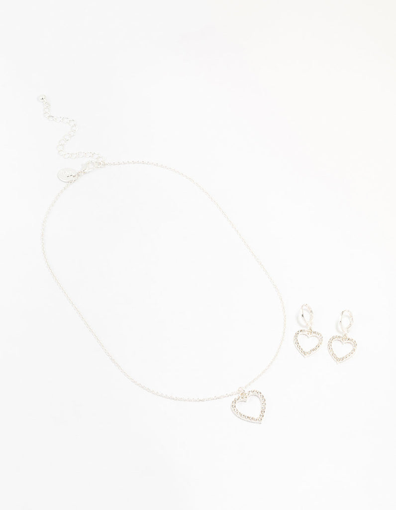 Silver Diamante Heart Necklace & Earring Set