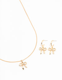 Lovely Gold Bow Necklace & Earring Set - link has visual effect only