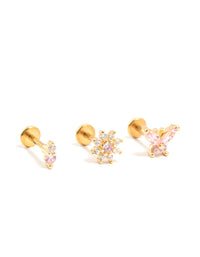 Gold Plated Surgical Steel Butterfly & Flower Flatbacks 3-Pack - link has visual effect only