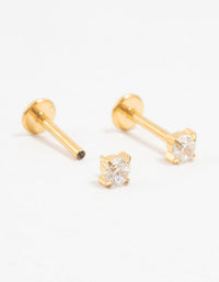 Gold Plated Titanium Cubic Zirconia Stud Flatbacks 2-Pack - link has visual effect only