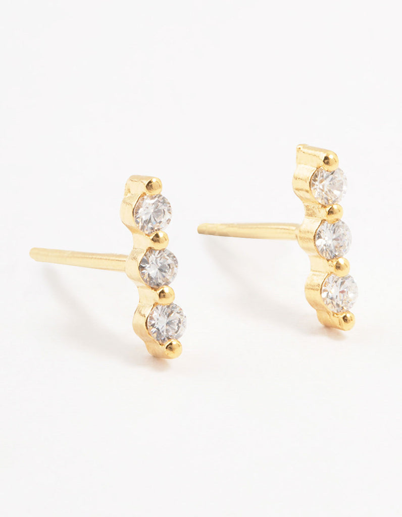 Gold Plated Sterling Silver Cubic Zirconia Bar Earrings