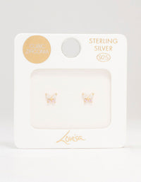 Gold Plated Sterling Silver Cubic Zirconia Butterfly Stud Earrings - link has visual effect only