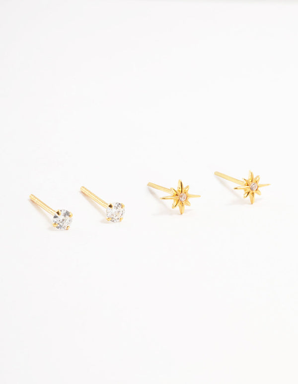 Gold Plated Sterling Silver Mini Starburst Earrings 2-Pack