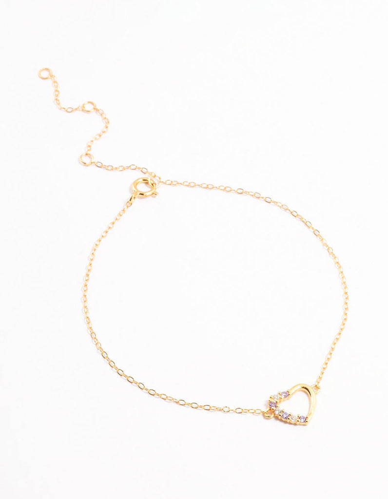 Gold Plated Sterling Silver Cubic Zirconia Heart Bracelet